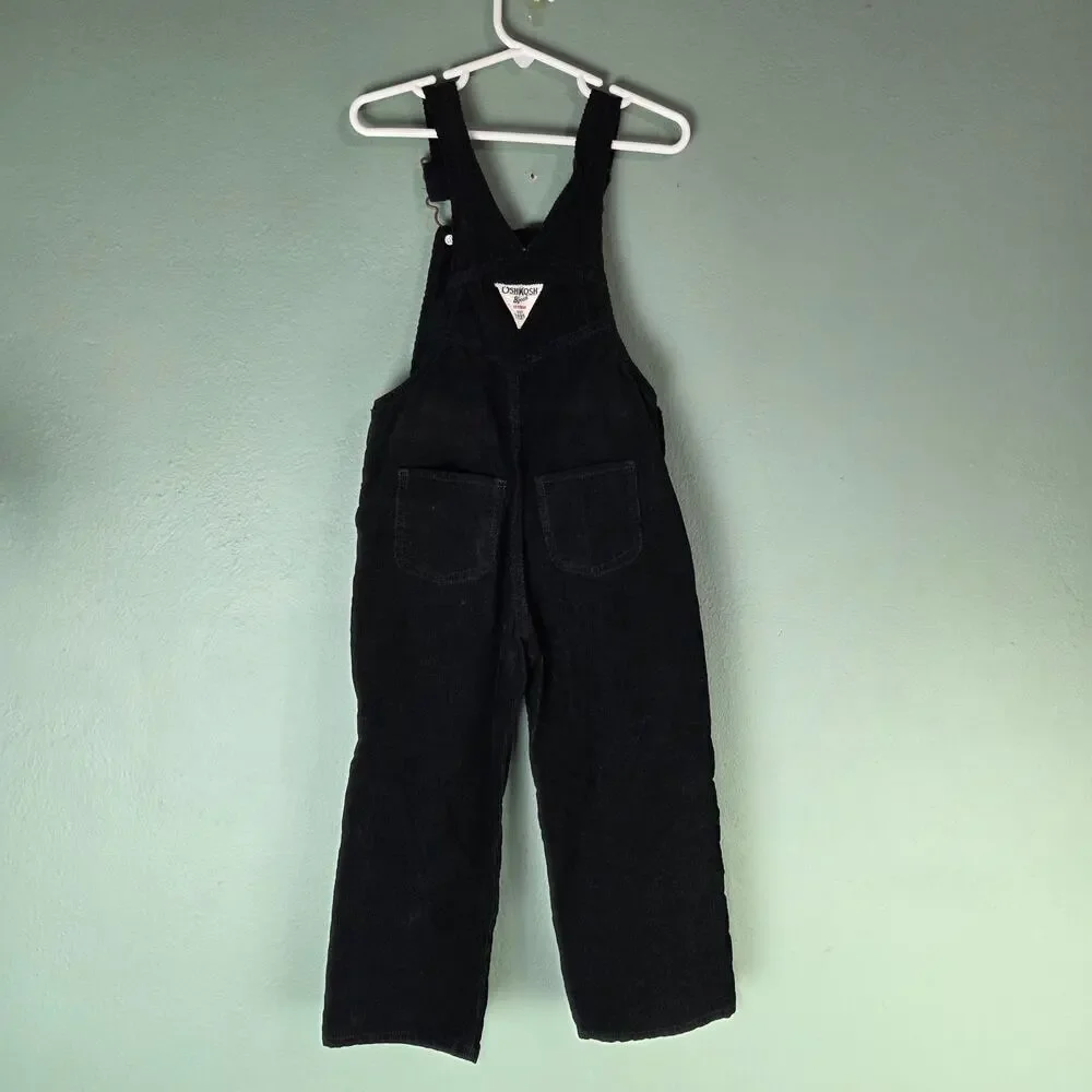 Oshkosh B'Gosh Girls Corduroy Overalls 4 Toddler Black Embroidered Scottie Dog